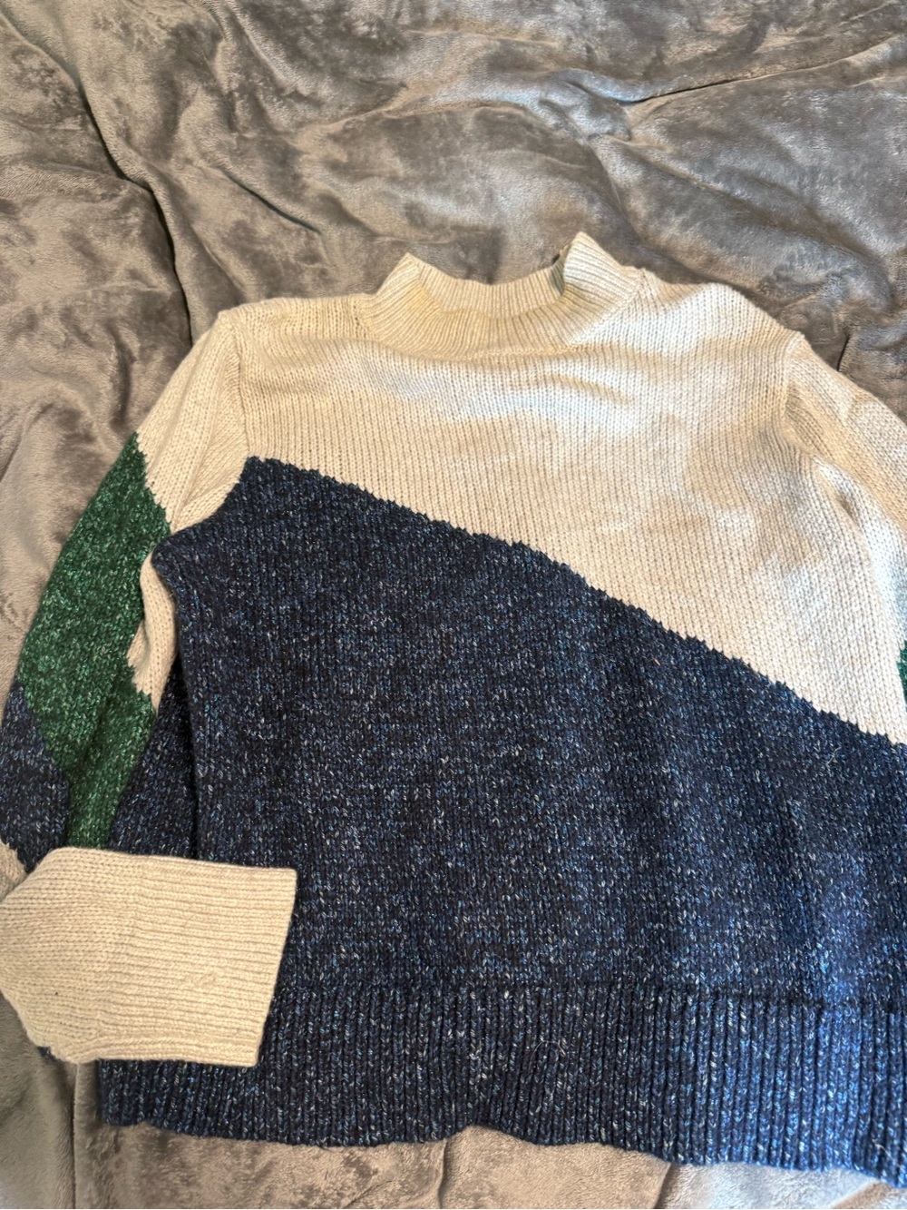 Banana Republic Colorblock Mock Neck Sweater - Cream, Navy & Green